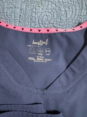 smitten Navy V-Neck Top with Pink Heart Trim